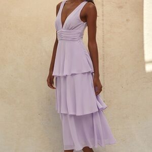 Lulu's Celebration Time Lavender Sleeveless Tiered Midi Dress
